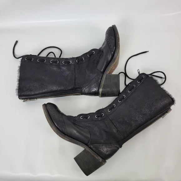 Kelsie Dagger Leather Sheepskin Sherling Lined Zippered Lace-up Boots Sz 6.5 - Picture 8 of 12